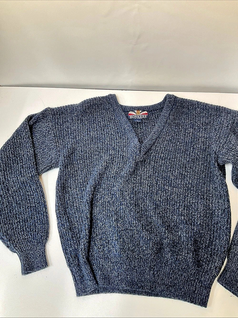 Bonkers Men's V-Neck Sweater Blue Gray Size Large